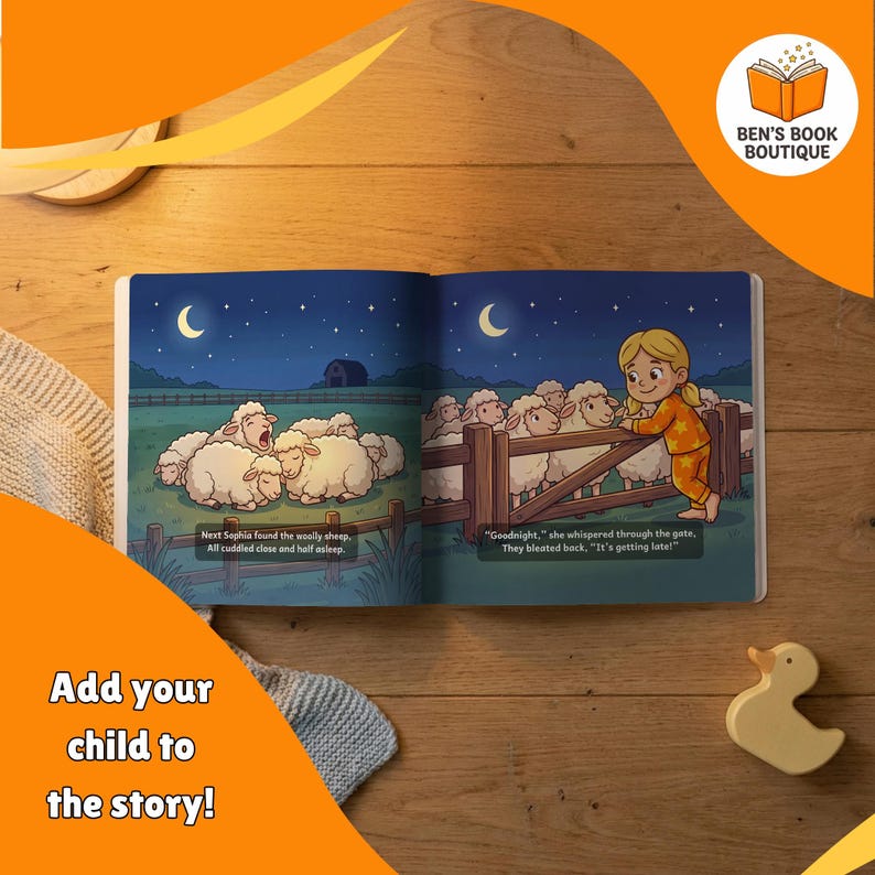 Open Goodnight Farm book showing a second illustrated interior spread