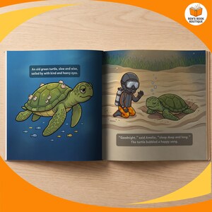 An open spread showing the artwork and story text of Goodnight Ocean