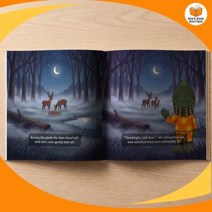 A closing page spread from the personalised Goodnight Forest book