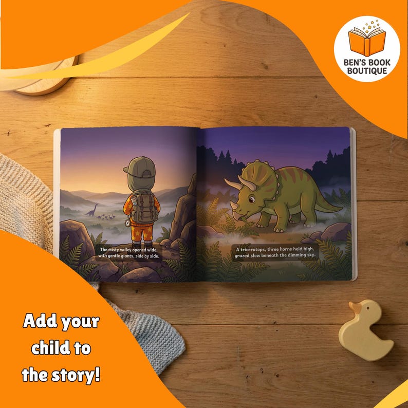 Open Goodnight Dinosaurs book showing a second illustrated interior spread