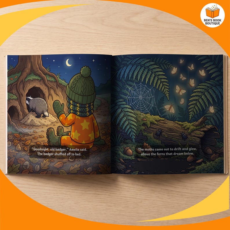Another look inside Goodnight Forest, printed full bleed
