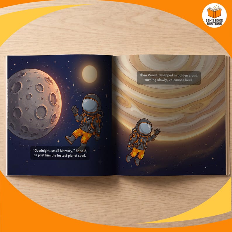 Another illustrated page spread from Goodnight Planets