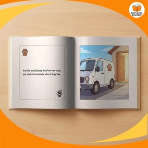 Inside pages of 'You Can Be A Vet', with the child personalised into the story