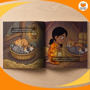 Two facing pages of the personalised Goodnight Farm picture book