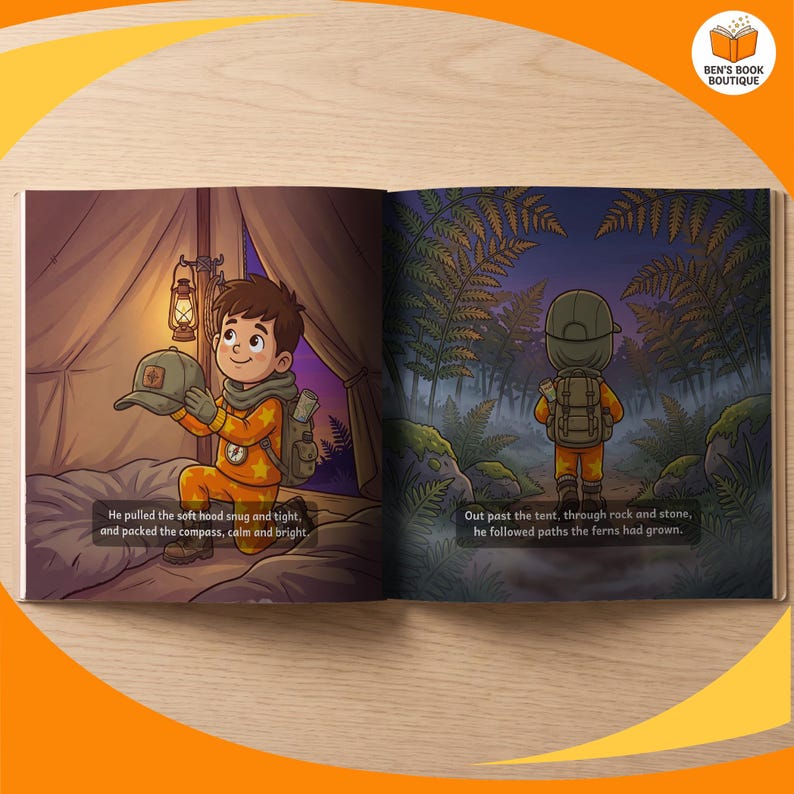 A page spread from the personalised Goodnight Dinosaurs book, shown flat