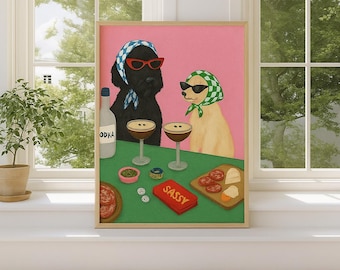 Printable poster / Dog & Espresso Martini Mid-Century Retro Style, Colorful lettering  Downloadable wall art for bar decor in 5 files