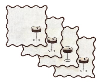 Espresso Martini Edition – Personalized Linen Cocktail Napkins / Coaster – Embroidered