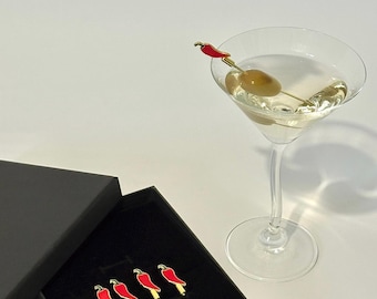 Gold Spicy / Chili Cocktail Picks - “Set of 4 Gold Chili Cocktail Picks – 304 Stainless Steel, Elegant Bar Garnish & Mixology Accessory