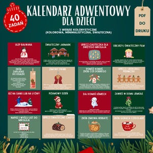 Adventskalender för barn 40 utskrivbara aktiviteter, målarbilder, kodning, quiz, ordlekar, PDF, 3 färgversioner, siffror