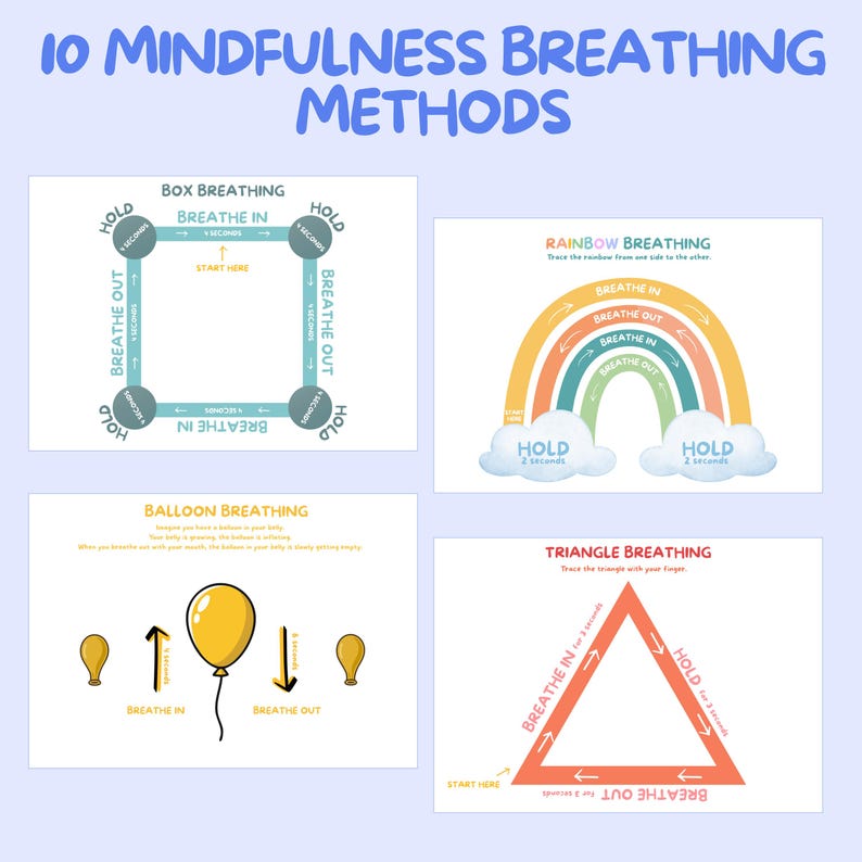 Breathing Cards and Techniques for Kids, Posters & Rules, Calm Down ...
