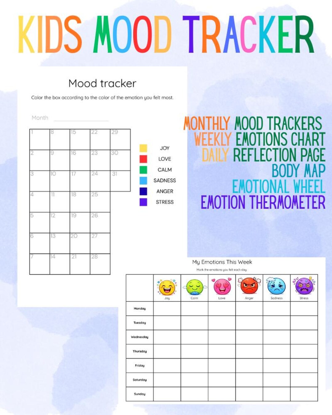 Kids Mood Tracker Printable, Emotional Chart for Children, Feelings ...