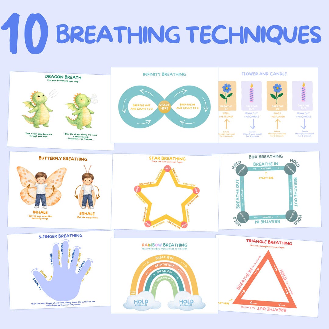 Breathing Cards and Techniques for Kids, Posters & Rules, Calm Down ...