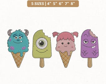 File per ricamo di Monsters & Co. a tema gelato, Pixar Sulley, Mike, Boo e Randall (Download immediato)