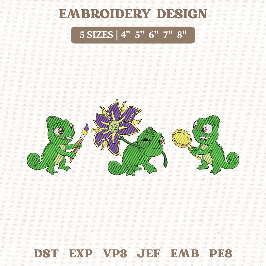 Disney Tangled Pascal Machine Embroidery File, Funny Lizard Green ...