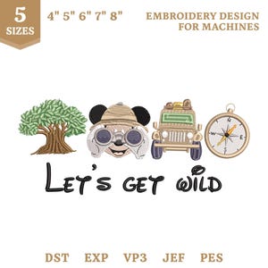 Archivo de bordado de Mickey Safari "Let's Get Wild", Disney Animal Kingdom (Descarga instantánea)