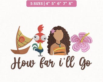 File per ricamo a macchina "How Far I'll Go" di Moana, regalo con principessa Disney (download immediato)