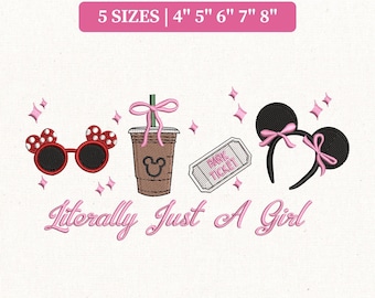 File di ricamo Disney Coquette Literally Just A Girl, Parco con orecchie di Topolino e Minnie (Download immediato)