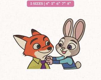 File di ricamo di Nick e Judy di Zootropolis Disney, Regno Animale (Download immediato)