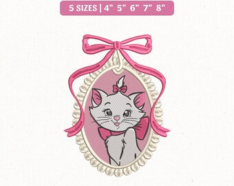 File di ricamo per il gatto Marie degli Aristogatti con fiocchi civettuoli, ideale per una gita a Disneyland tra ragazze (download immediato).