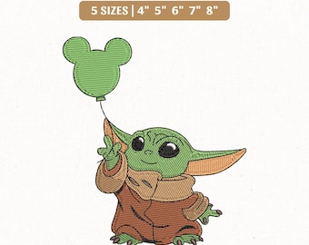 File per ricamo di Topolino con palloncino Disney Grogu, regalo di Baby Yoda di Star Wars (download immediato)