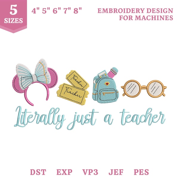 Disney Literally Just A Teacher Embroidery File, Coquette Back To School (Instant Download)