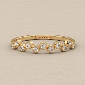 Bezel Set Round cut Lab Grown Diamond Wedding band | Stackable Fashion band in 10K 14K 18K Gold | Gift for her