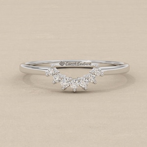 Curved Stackable Round cut Lab Grown Diamond Wedding band | Stackable band in Silver 10K 14K 18K Gold & Platinum| Gift for her