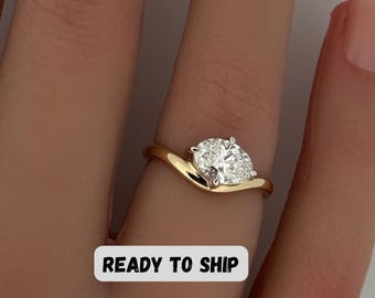 Oval geschnittener Pinky-Ring | 4 Zacken Solitär im Oval Ring | IGI-zertifiziert | 10K 14K 18K Weiß / Gelb / Roségold / Platin