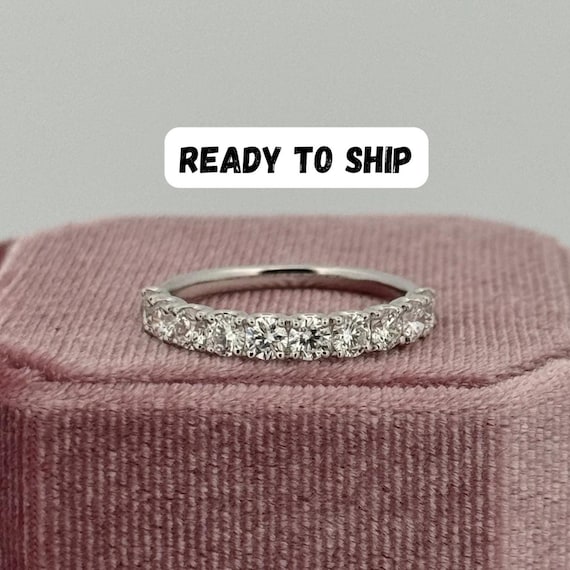 Round Cut Lab Grown Diamond Half Eternity Band in 3.5mm | Stackable Half Eternity band in 10K 14K 18K Gold | Gift for her
