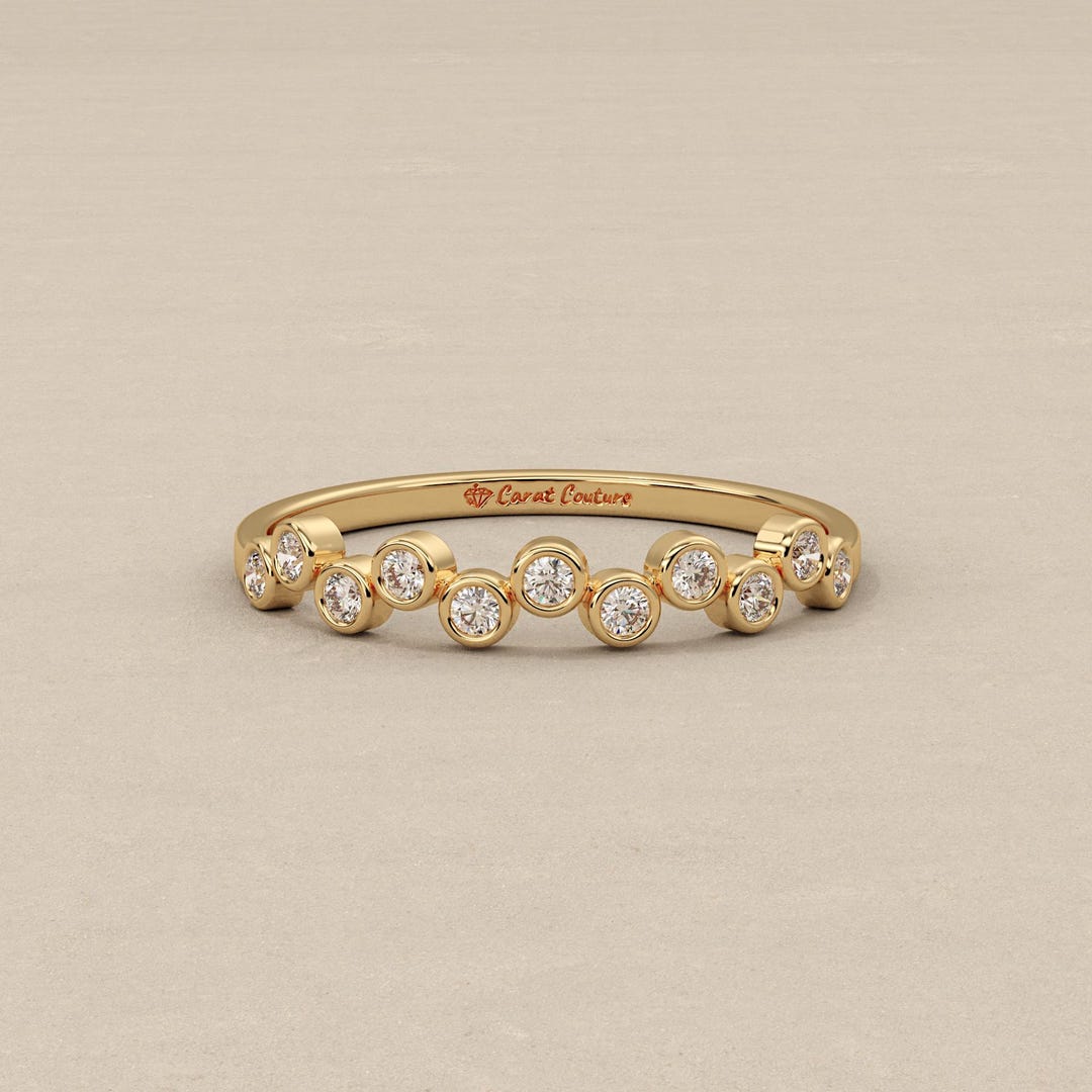Bezel Set Round Cut Lab Grown Diamond Wedding Band | Stackable Fashion ...