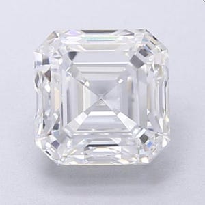 May include: A clear, square-cut diamond with a brilliant, multifaceted design. The gemstone's facets reflect light, creating a sparkling effect. The diamond's shape is a classic, elegant choice for jewelry.