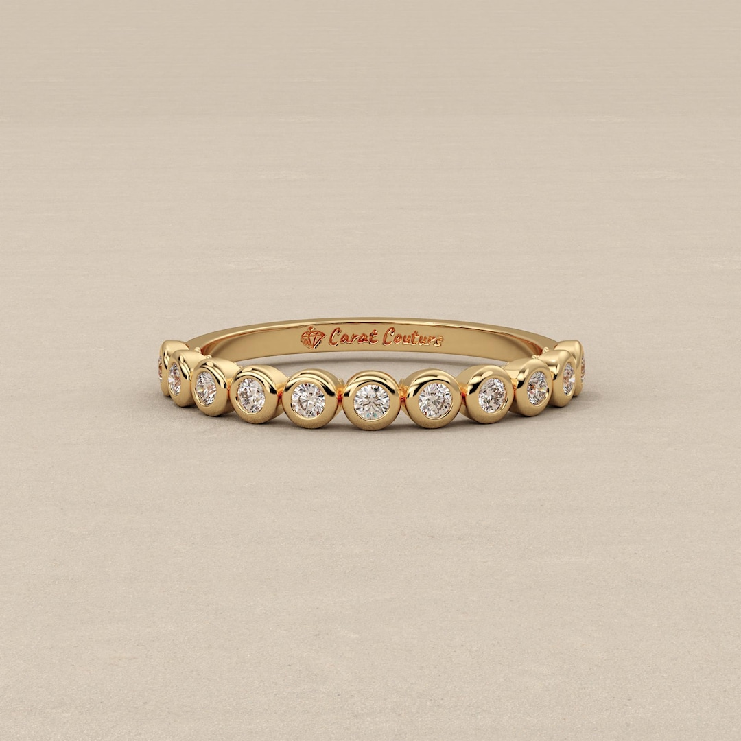 Round Cut Lab Grown Diamond Bezel Set Wedding Band | Stackable Half ...