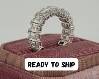 Anillo de eternidad completa con diamante de laboratorio talla esmeralda / Anillo apilable de eternidad completa en oro de 10K, 14K y 18K / Regalo para ella