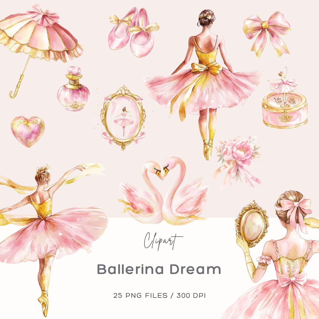 Watercolor Pink Ballerina Clipart: Ballet Party PNG (digital Download ...