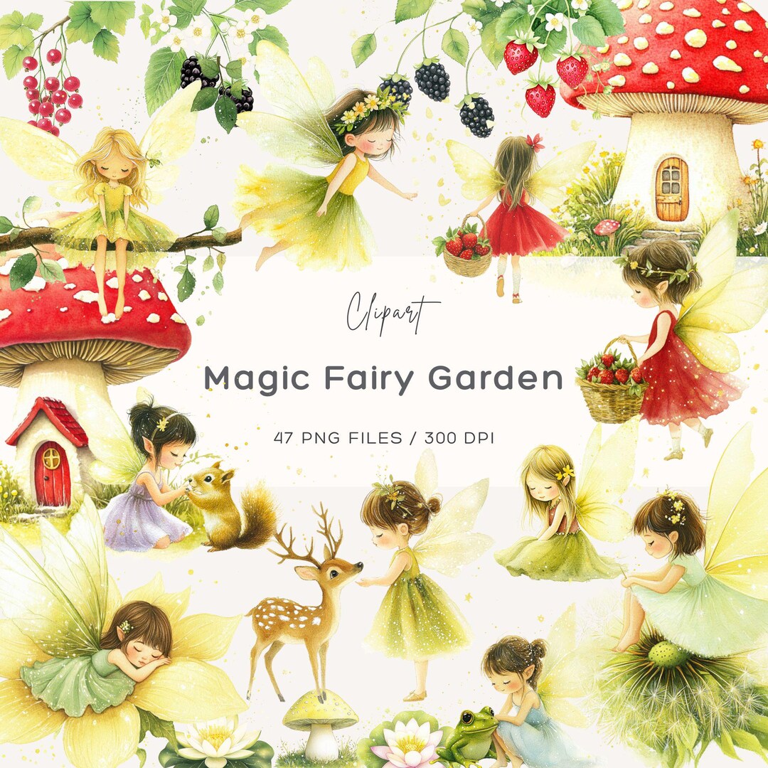 Watercolor Fairy Garden Clipart: Magic Forest Houses (digital Download ...
