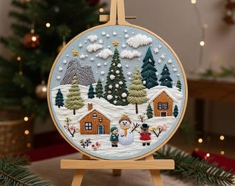 Christmas Embroidery Kit - Cozy Winter Village