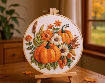 Fall Embroidery Kit - Pumpkins and flowers