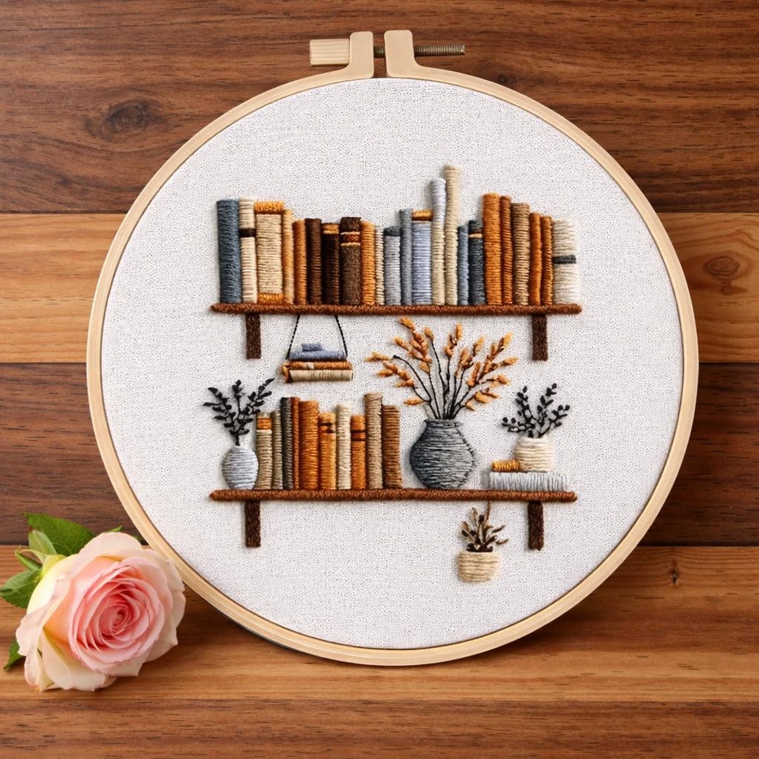 Floral Bookshelf Embroidery Kit, DIY for Book Lover - Etsy