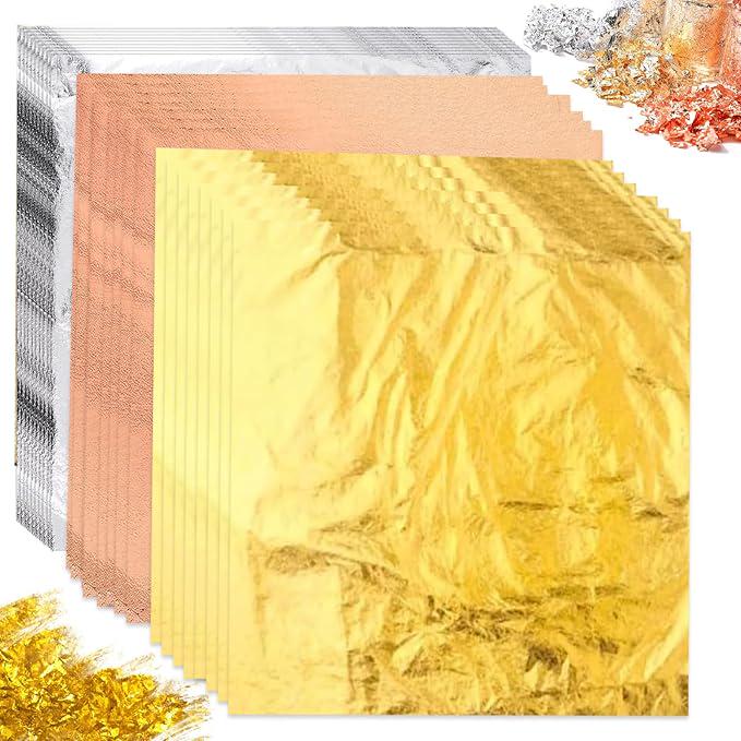 150 Gold Silver Rose Gold Leaf Sheets, 5.5x5.5 Inch Metallic Foil for Crafts