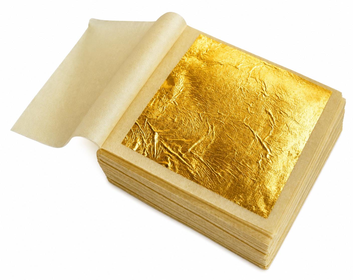 24K Edible Gold Leaf Sheets, Pure Gold Vark for Cake Decorating, Spa Use (50x50mm)