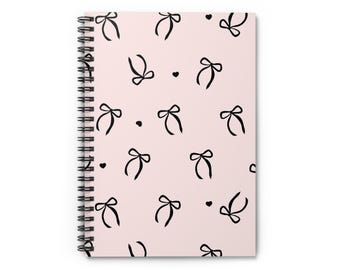 Black Bow Pattern Pink Notebook | Spiral Ruled Notebook
