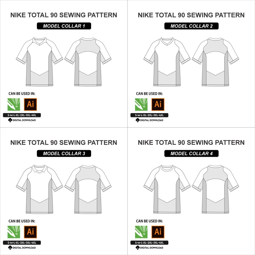 All Package 4 Soccer Football Nike Total 90 Jersey Sewing Pattern