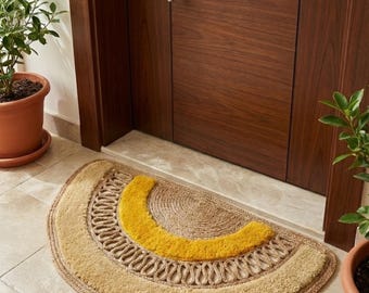 Handmade Natural Jute Tufted Doormat One-of-a-Kind Striped Design Modern Boho Entryway Rug