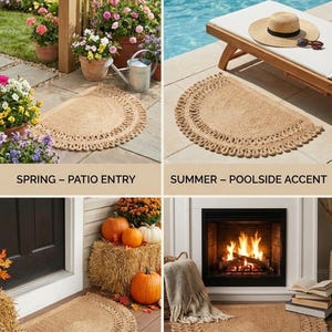 Doormat Elevate Your Entryway Washable Half Moon Jute Luxury Non-Slip Welcome Mat for Villa, Yacht & RV - Boho Front Porch Decor image 2