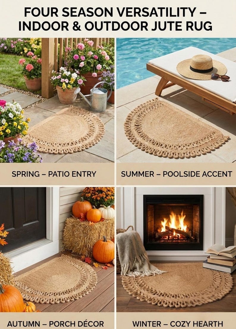 Doormat Elevate Your Entryway Washable Half Moon Jute Luxury Non-Slip Welcome Mat for Villa, Yacht & RV - Boho Front Porch Decor image 2