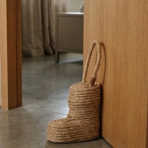 Fermaporta a forma di stivale, fermaporta in corda di iuta intrecciata da 1 kg, decorazione rustica appesantita con maniglia, regalo naturale per l'inaugurazione della casa.
