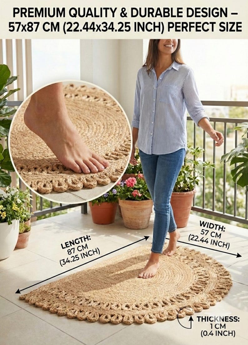 Doormat Elevate Your Entryway Washable Half Moon Jute Luxury Non-Slip Welcome Mat for Villa, Yacht & RV - Boho Front Porch Decor image 17