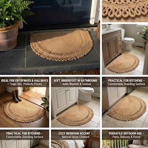 Doormat Elevate Your Entryway Washable Half Moon Jute Luxury Non-Slip Welcome Mat for Villa, Yacht & RV - Boho Front Porch Decor image 18