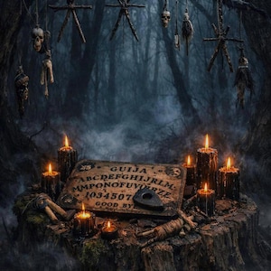 Gothic Forest Ritual Wall Art | Eerie Ouija & Voodoo Sticks | Dark Fantasy Printable