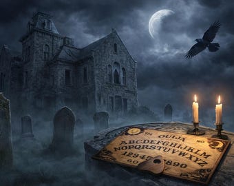 Dark Gothic Mansion Halloween Decor  Ouija Spirit Board Art Print
